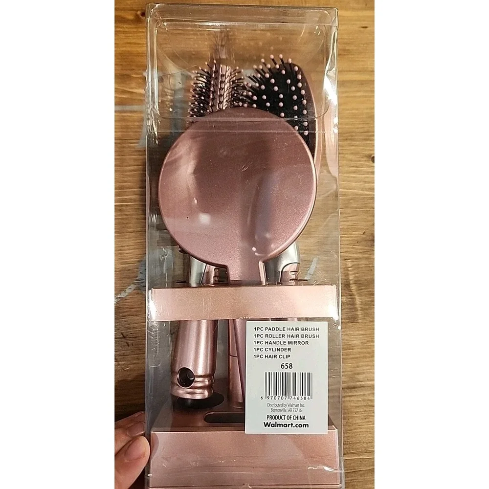 5 Pc Hair Brush Set Great Gift Beauty Tools Paddle‎ Brush Roller Handle Mirror